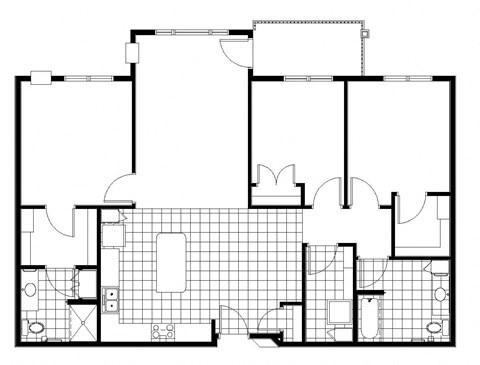 Floor plan for 3 beds, 2 baths, 1414 sqft